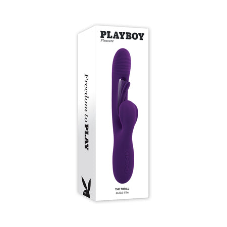 Vibrador de silicona recargable de doble estimulación Playboy The Thrill con aleta de açai
