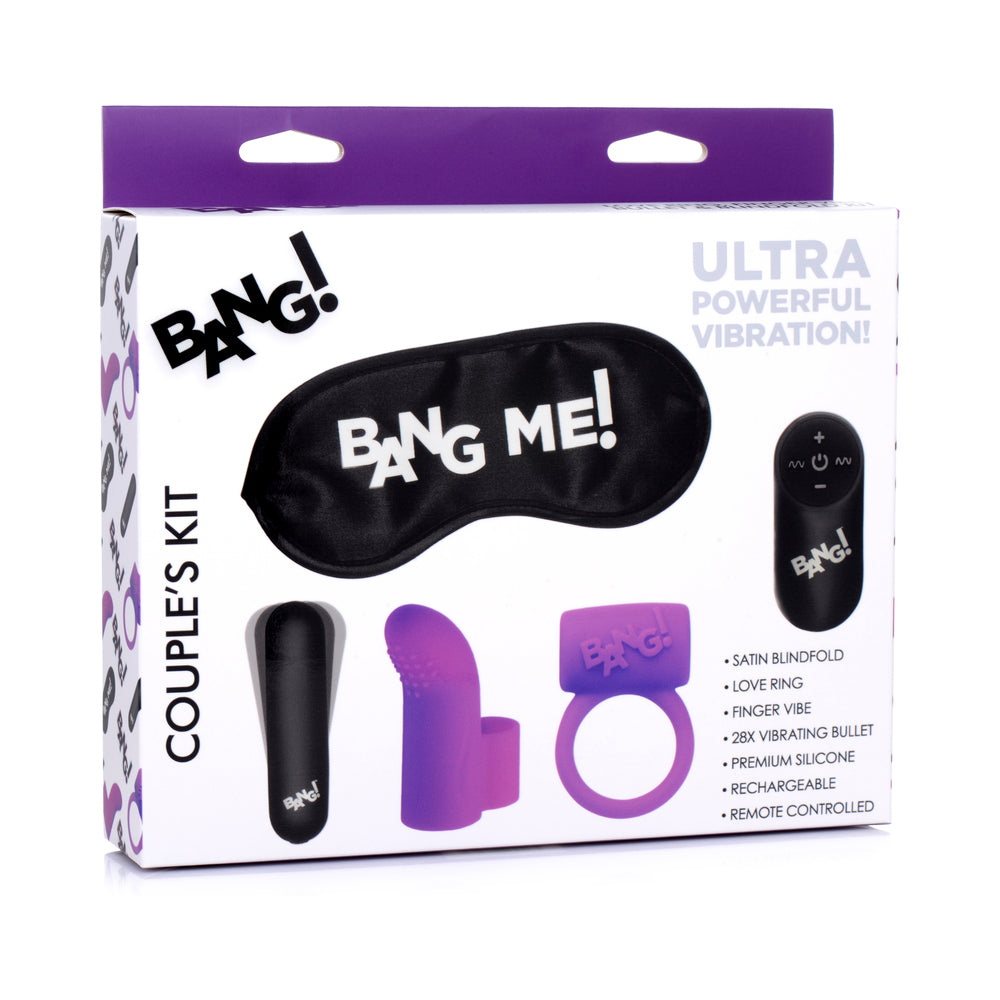 ¡BANG! Kit de anillo de amor para parejas, vibrador, bala y antifaz morado