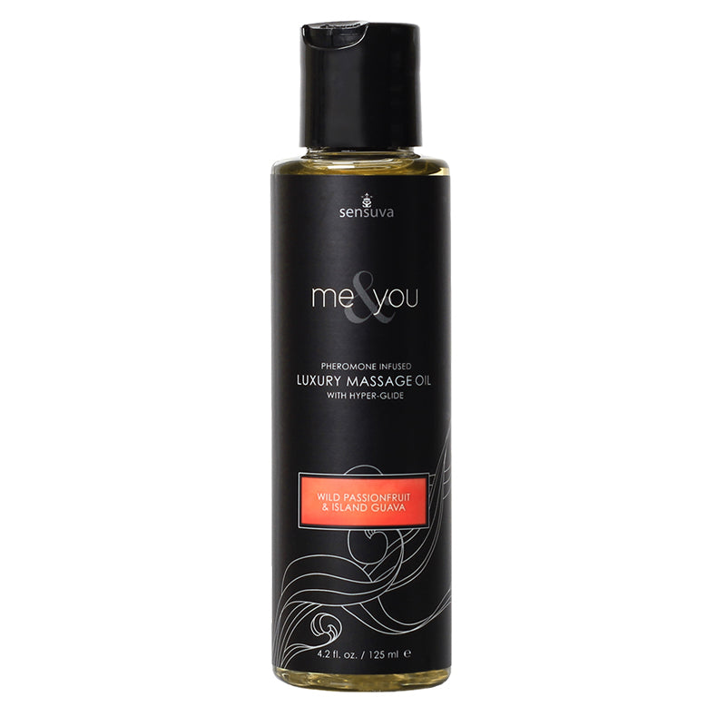 Aceite de masaje de lujo con infusión de feromonas Sensuva Me & You Maracuyá Guayaba 4.2 oz.