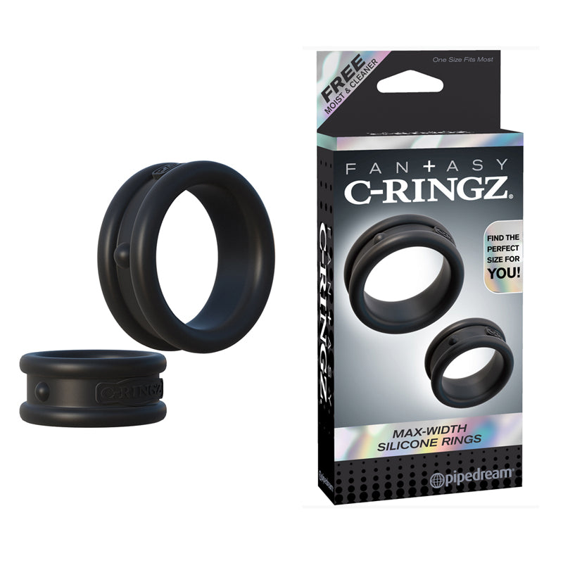 Juego de 2 anillos de silicona Pipedream Fantasy C-Ringz de ancho máximo, color negro