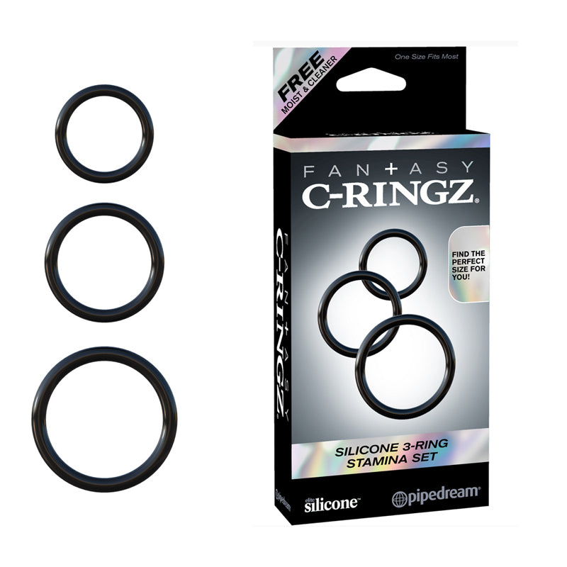 Juego de 3 anillos de silicona C-Ringz de Pipedream Fantasy, color negro