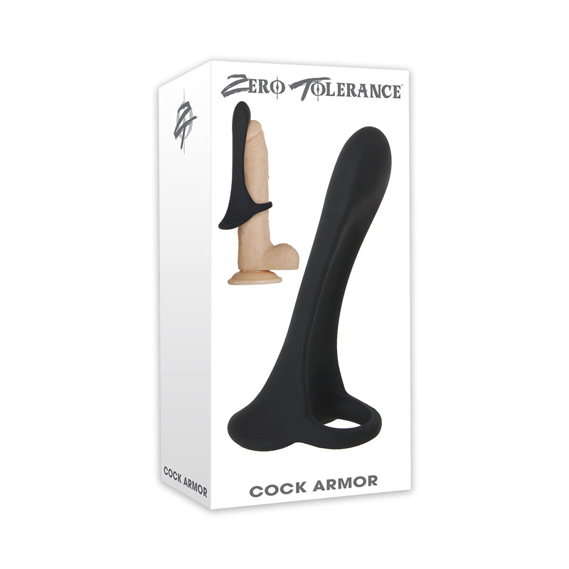Funda de silicona recargable y vibratoria para el pene Zero Tolerance Cock Armor, color negro
