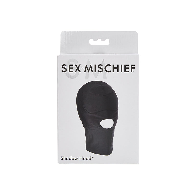 Máscara completa con capucha y boca abierta de Sportsheets Sex & Mischief, color negro