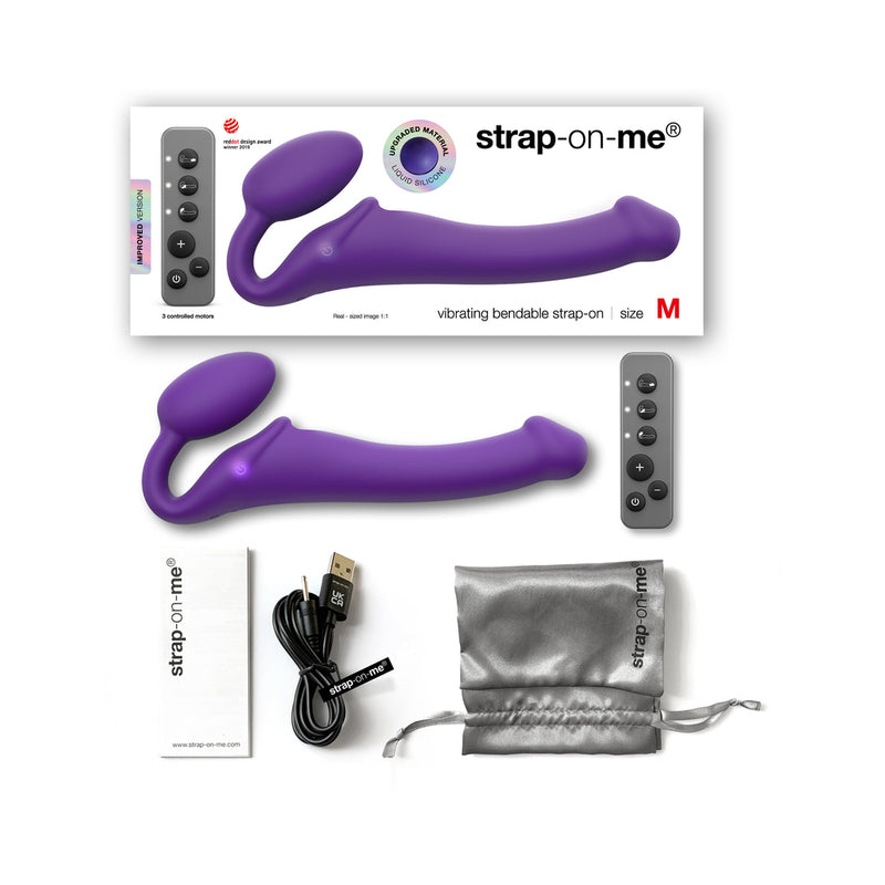 Strap-On-Me - Correa vibradora de silicona, recargable y flexible, con control remoto, color morado, talla M
