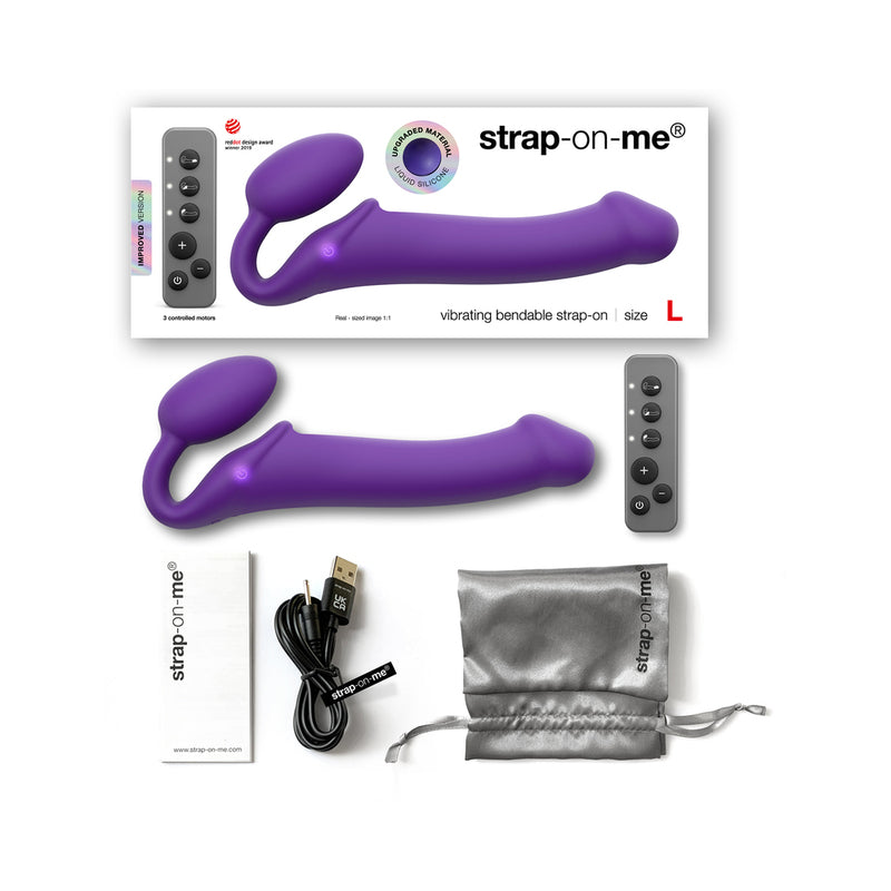 Strap-On-Me - Correa vibradora de silicona, recargable y flexible, con control remoto, color morado, talla L