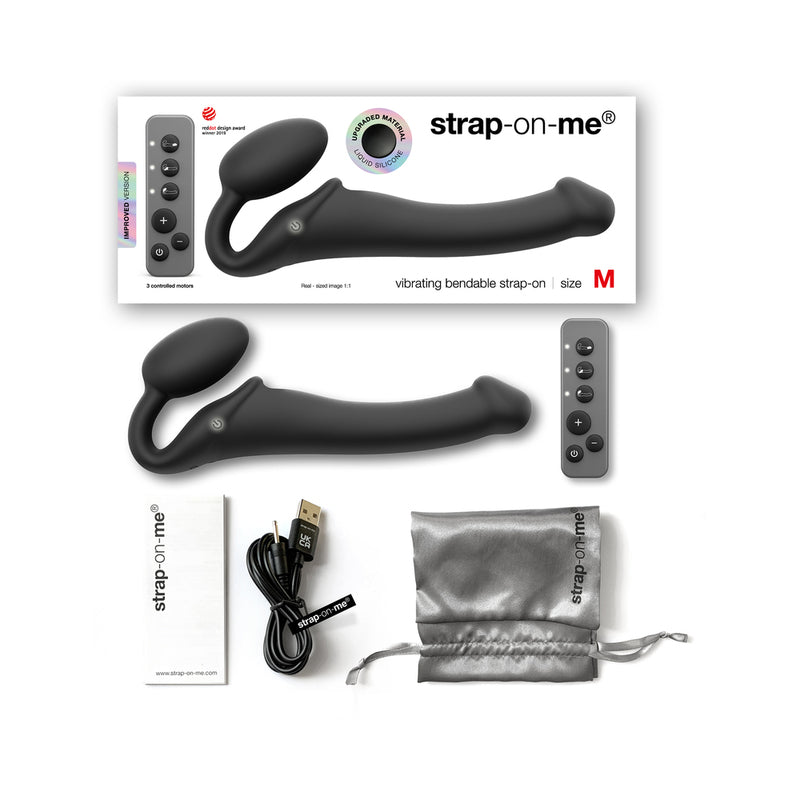 Strap-On-Me - Correa vibradora de silicona, recargable y flexible, con control remoto, color negro, talla M