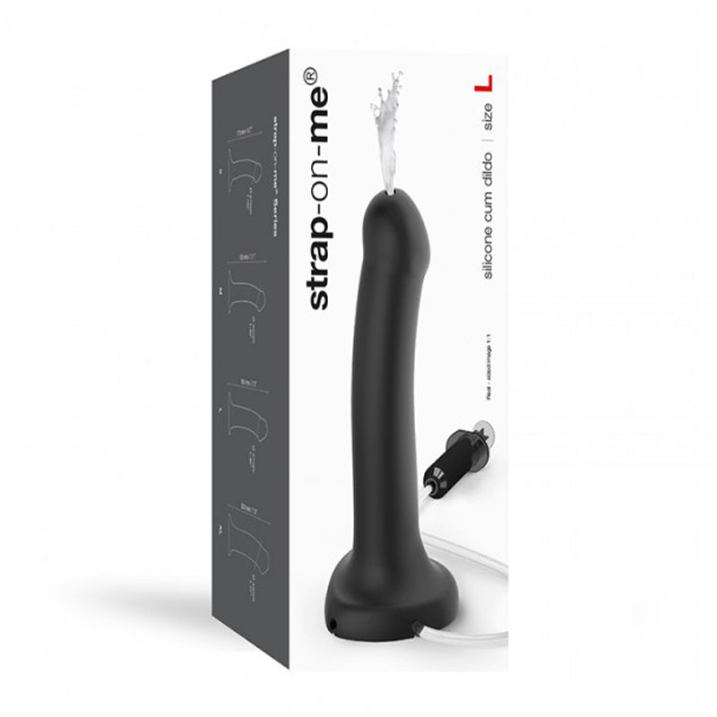 Consolador de silicona Strap-On-Me con eyaculador de semen negro L (líquido no incluido)