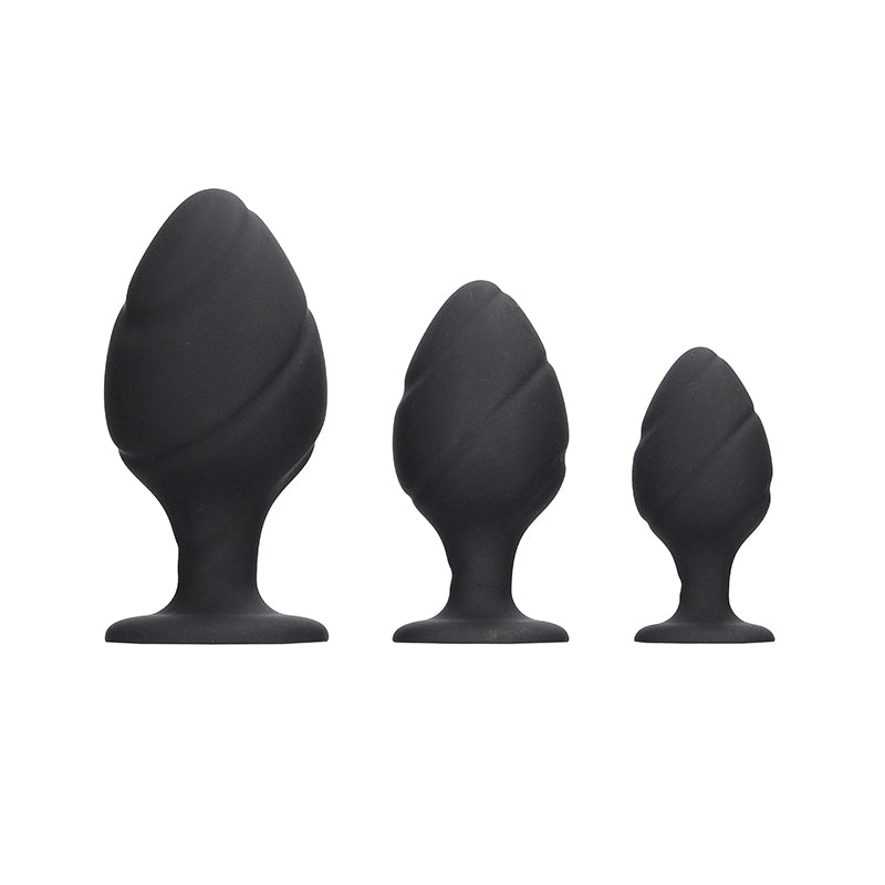 Ouch! 3-Piece Silicone Swirled Anal Plug Set Black