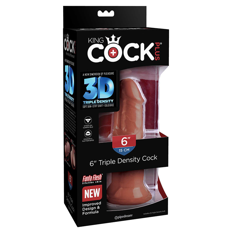 Consolador realista Pipedream King Cock Plus de 15 cm y triple densidad con ventosa, color marrón