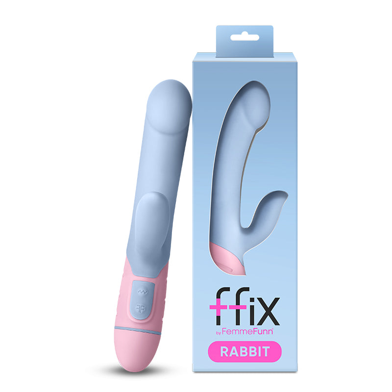 Vibrador de punto G FemmeFunn FFIX Rabbit de silicona resistente al agua y con doble estimulación, color azul claro