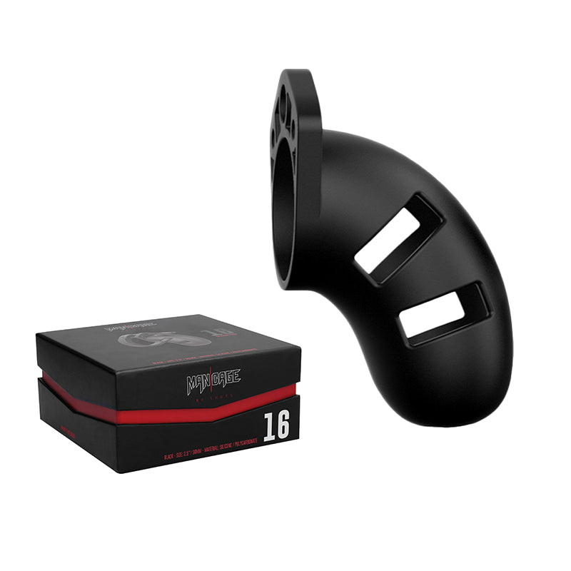 Jaula de castidad para pene Shots ManCage modelo 20, ajustable, de silicona, de 8,9 cm, color negro