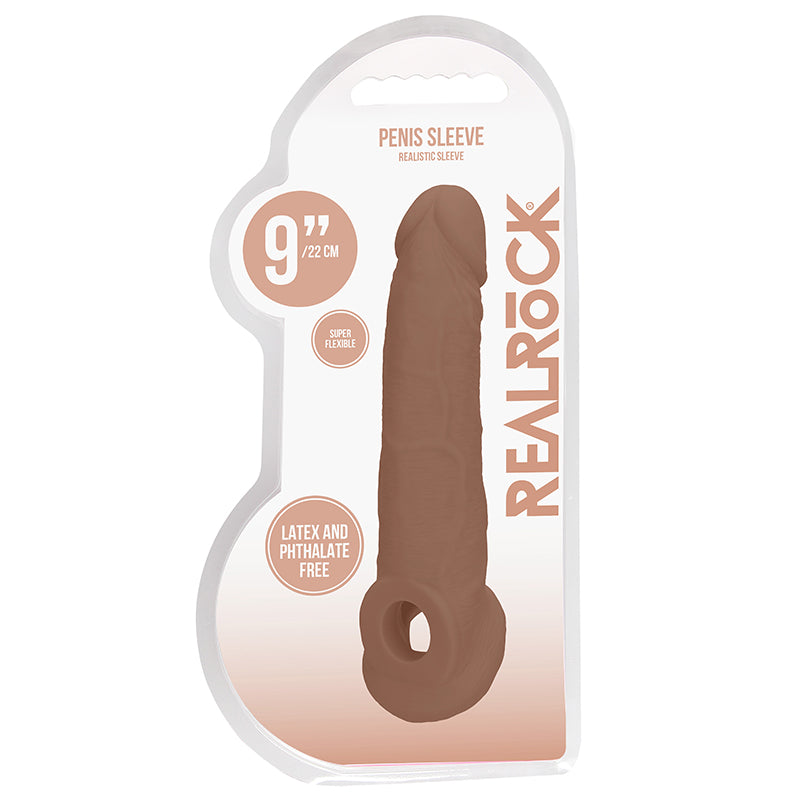 Funda extensora de pene realista RealRock de 9 pulgadas, color bronceado