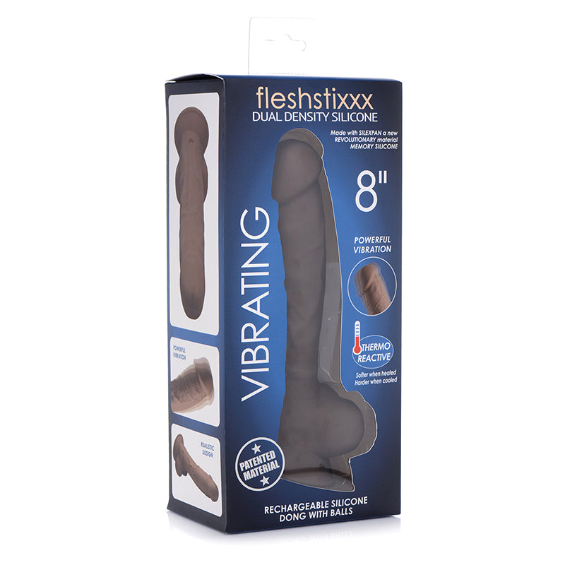 Consolador vibrador articulado recargable Curve Toys FLESHSTIXXX de 8 pulgadas con bolas y ventosa marrón