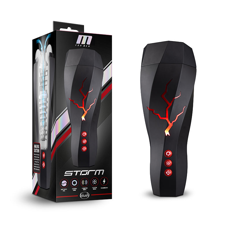 Masturbador recargable con vibración y succión Blush M for Men Storm, color negro