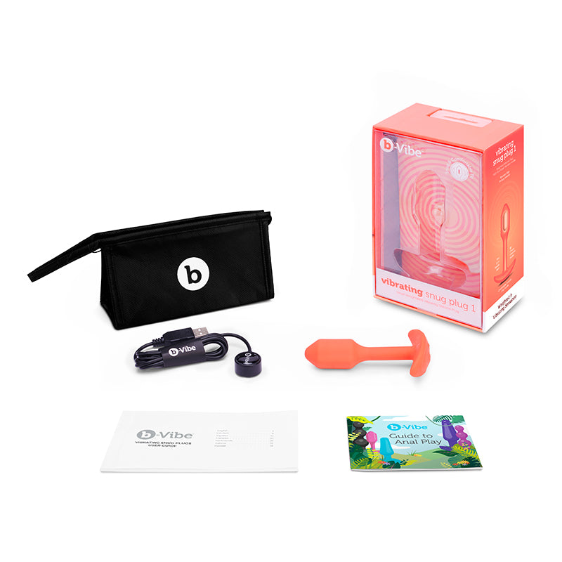 Tapón anal vibrador b-Vibe 1 de silicona con peso y recargable, color naranja
