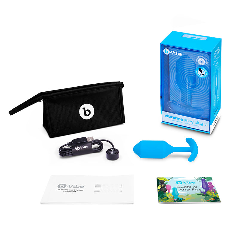 Tapón anal de silicona con peso recargable b-Vibe Vibrating Snug Plug 3, color azul