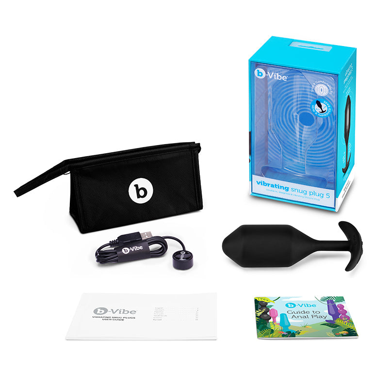 Tapón anal de silicona con peso recargable b-Vibe Vibrating Snug Plug 5, color negro