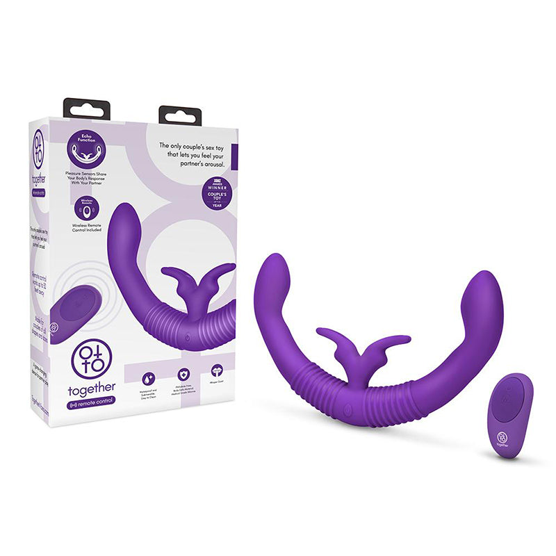 Juguete para parejas Together con función de eco, vibrador de conejo de silicona de doble extremo, recargable y con control remoto, color morado