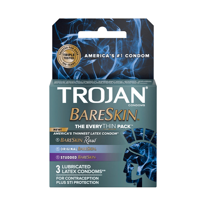 Trojan Bareskin EveryThin - Paquete de 3: Bareskin crudo, original y con tachuelas
