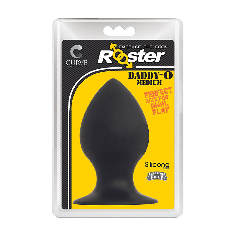Tapón anal de silicona con ventosa, tamaño mediano, color negro, Rooster Daddy-O de Curve Toys