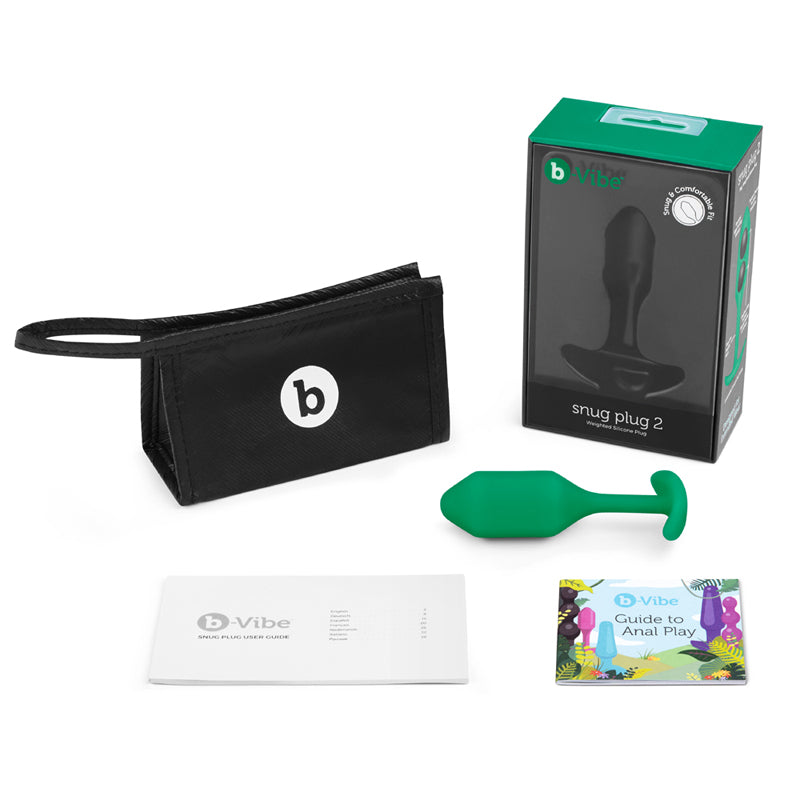 Tapón anal de silicona con peso b-Vibe Snug Plug 2, color verde