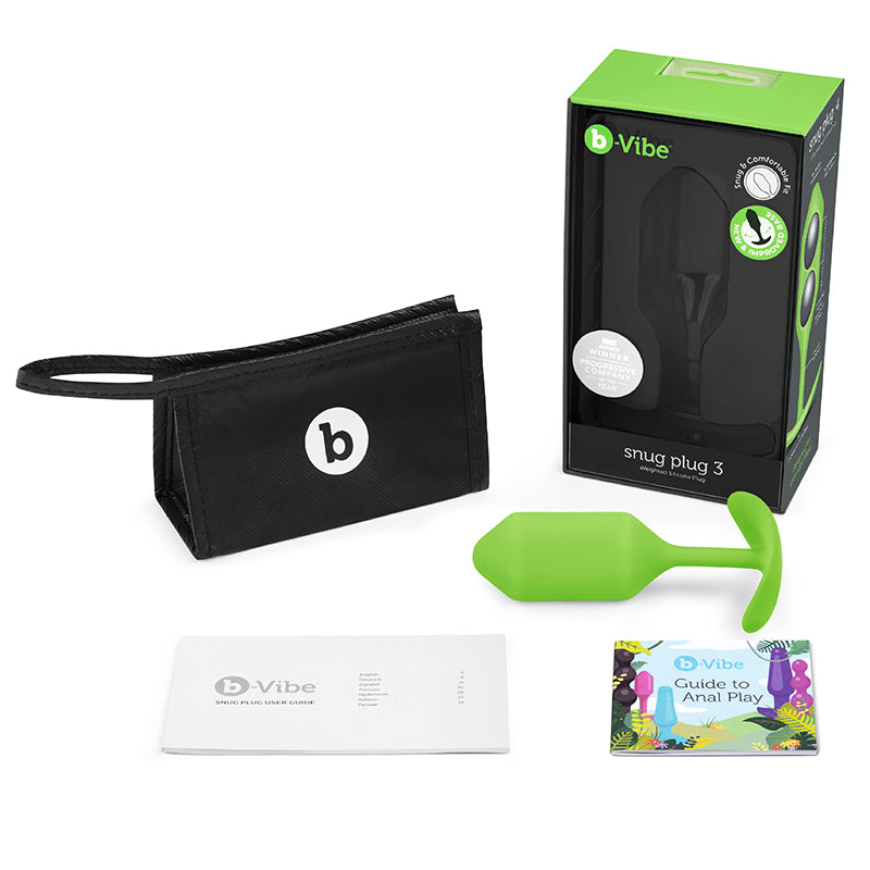 Tapón anal de silicona con peso b-Vibe Snug Plug 3, color lima
