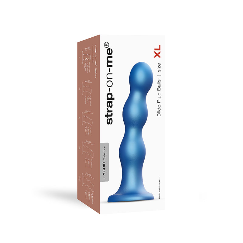 Consolador de silicona con tapón anal y bolas, colección híbrida Strap-On-Me, azul metalizado XL