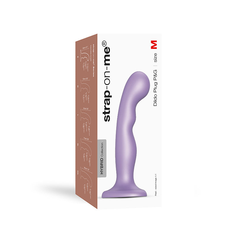 Consolador de silicona con correa híbrida Strap-On-Me de P&G, color lila metálico, talla M