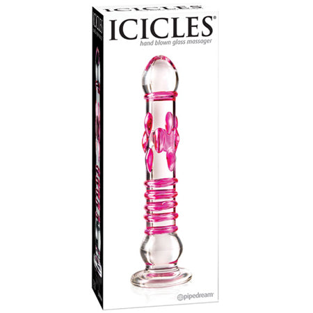 Pipedream Icicles No. 6 Textured 8.5 in. Glass Dildo Pink/Clear