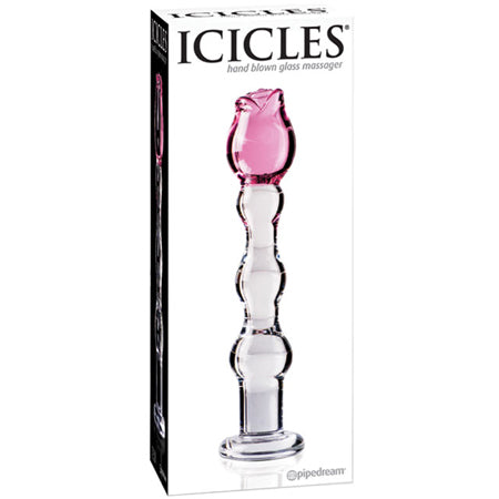 Icicles No. 12 Glass Massager with Rose Head Pink/Clear