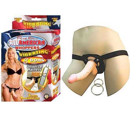 All American Whoppers 8in. Vibrating Dong with Universal Harness