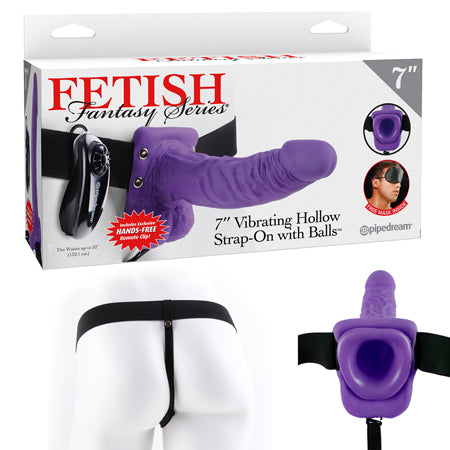 Pipedream Fetish Fantasy Series 7 in. Vibrating Hollow Strap-On with Balls Purple/Black