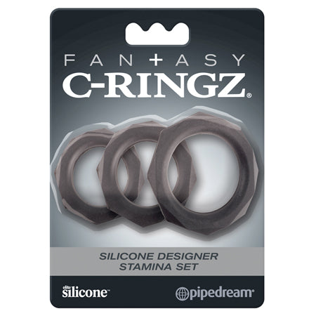 Pipedream Fantasy C-Ringz Silicone Designer Stamina 3-Piece Cockring Set Black