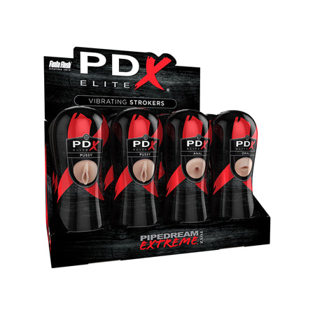 "PDX Elite Vibrating Stroker Display 12-Pack (Pussy, Anal & Oral)"