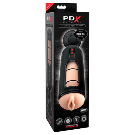 PDX Elite Vibrating Mega Milker Rechargeable Stroker With Hands-Free Suction Cup Beige/Black