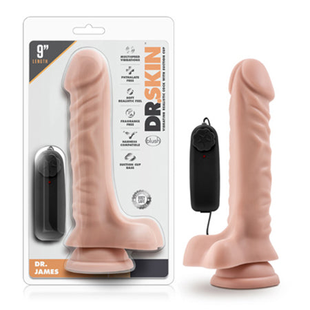 Blush Dr. Skin Dr. James Realistic 9 in. Vibrating Dildo with Balls & Suction Cup Beige