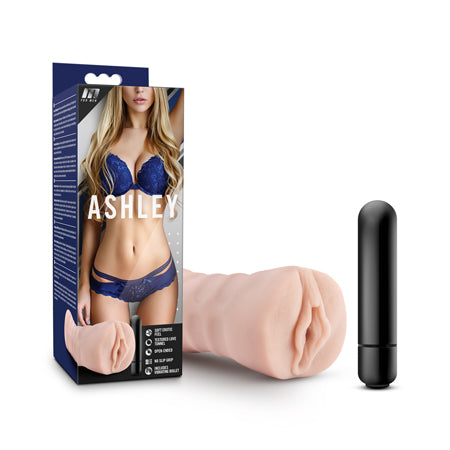 Blush M for Men Ashley Vagina Stroker con vibrador tipo bala beige