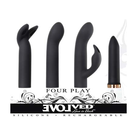 Evolved Four Play Rechargeable Silicone Bullet Vibrator and 3-Piece Sleeve Set Black