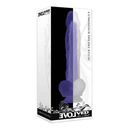 Evolved Luminous Stud Poseable Glow in the Dark 10.5 in. Dual Density Silicone Dildo With Balls Clear/Purple