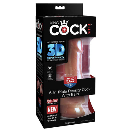 Pipedream King Cock Plus 6.5 in. Triple Density Cock With Balls Realistic Suction Cup Dildo Tan