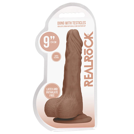 RealRock Realistic 9 in. Dildo With Balls and Suction Cup Tan