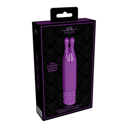 Shots Royal Gems Twinkle Rechargeable Silicone Bullet Vibrator With Ears Purple