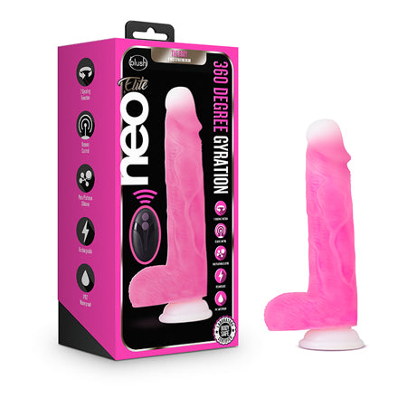 Blush Neo Elite Roxy Rechargeable Remote-Controlled 8 in. Silicone Gyrating Dildo with Balls & Suction Cup Pink