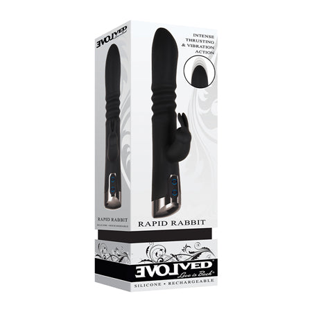 Evolved Rapid Rabbit Rechargeable Thrusting Silicone Vibrator Black