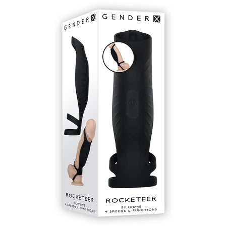 Gender X Rocketeer Rechargeable Triple-Ring Vibrating Silicone Penis Sheath Black