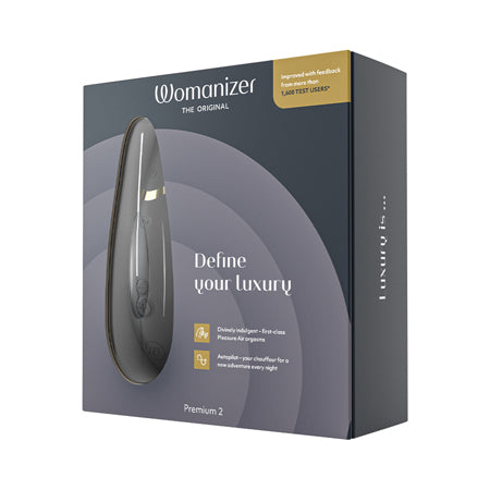 Estimulador de clítoris Womanizer Premium 2 recargable de silicona, lujoso placer, color negro