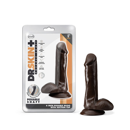 Blush Dr. Skin Plus Realistic 6 in. Triple Density Posable Dildo with Balls & Suction Cup Brown