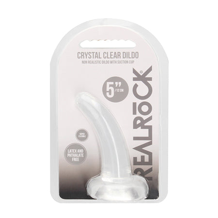 RealRock Crystal Clear Non-Realistic 5 in. Curved Dildo With Suction Cup Clear