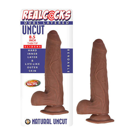 Realcocks Dual Layered Uncut Slider Thin Tip 8.5 in. Brown