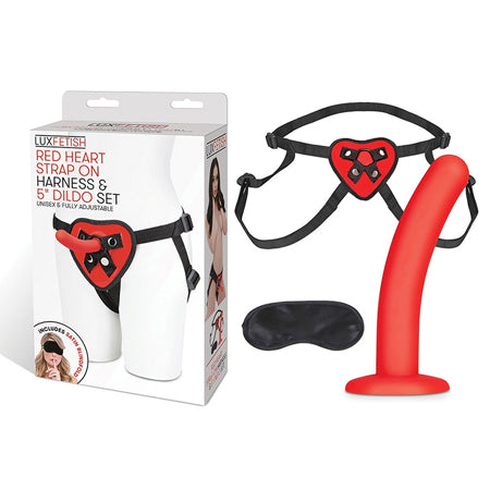 Lux Fetish Red Heart Strap-On Harness & 5 in. Dildo Set